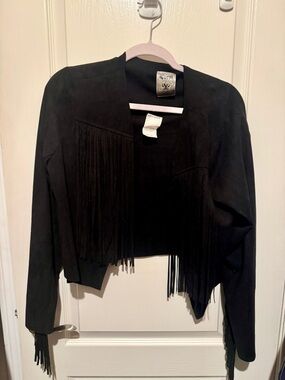 Fringed Suede Cropped Jacket - Black